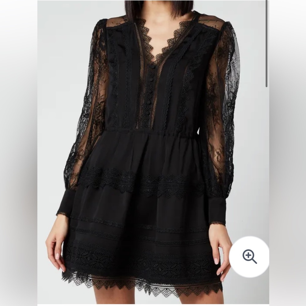 Self-Portrait Black Lace crepe de chine Cocktail Dress - 6